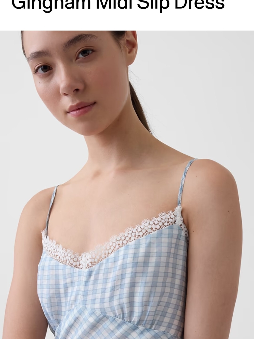GAP Blue Gingham Lace-Trim Midi Slip Dress